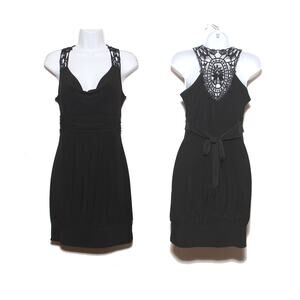 Vintage Taboo Lace Back Tie West Mini Dress Size Medium Black Knit